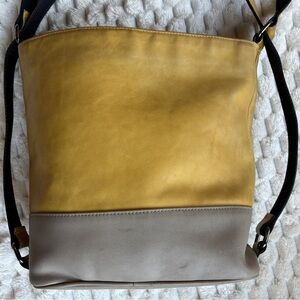 Ghislana's Bag Italian Leather Convertible Backpack Mustard Gray Colorblock